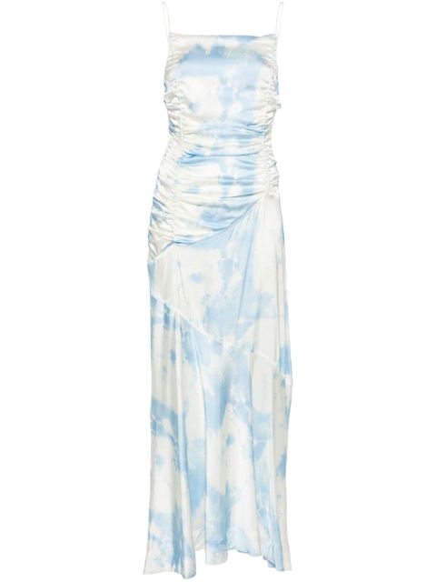 GANNI cloud-print satin maxi dress - Blue