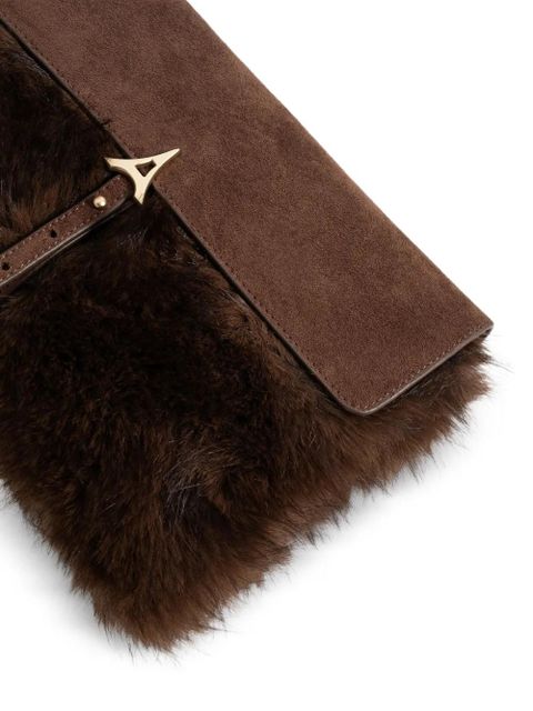 Manière De Voir Aliya faux-fur belted clutch bag - Brown