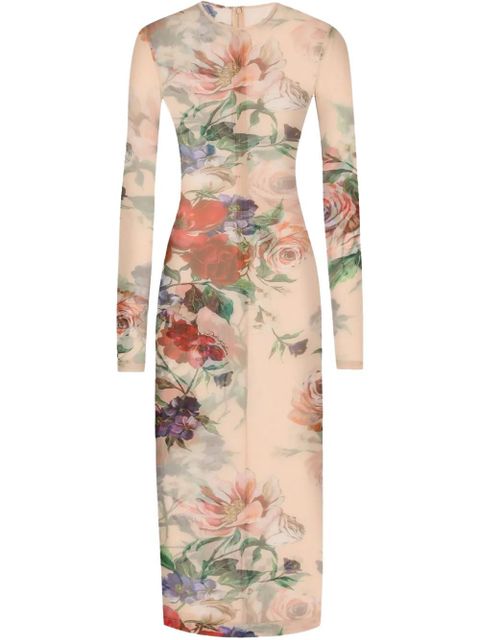Dolce & Gabbana floral-print midi dress - Neutrals - zdjęcie produktu nr 1