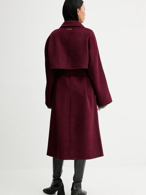 Calvin Klein płaszcz z dodatkiem wełny kolor bordowy LV040WL571