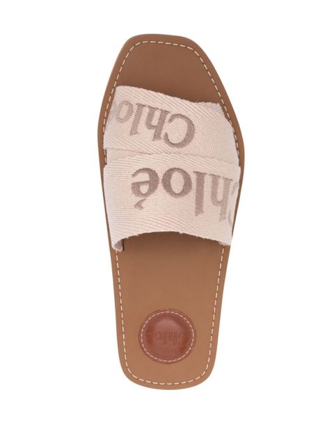 Chloé logo-embroidered slip-on sandals - Neutrals
