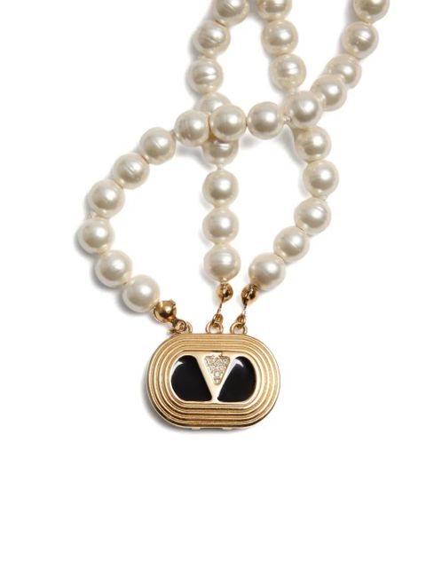 Valentino Garavani Ovalette necklace in metal, enamel, pearls and Swarovski® crystals - Gold