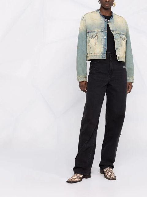 Maison Margiela distressed-effect collarless denim jacket - Blue - zdjęcie produktu nr 2