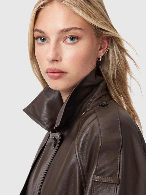 AllSaints trencz skórzany REED kolor brązowy W035LD