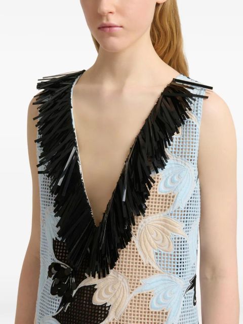 Marni embroidered fringe V-neck dress - Blue