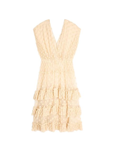 DRIES VAN NOTEN ruffled mesh dress - Neutrals - zdjęcie produktu nr 1