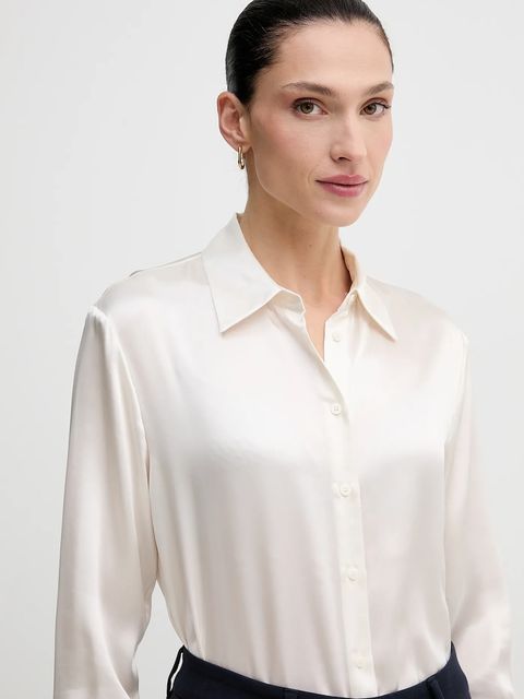 Sisley koszula jedwabna kolor beżowy regular z kołnierzykiem klasycznym 5LZMLQ05E