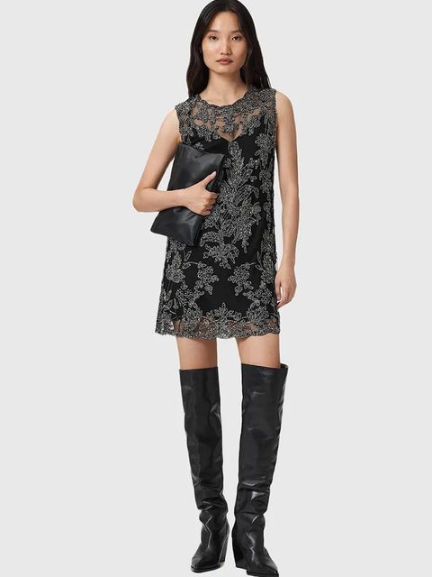 AllSaints sukienka INAYA kolor czarny mini prosta W043DD