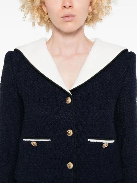 Self-Portrait bouclé cropped jacket - Blue