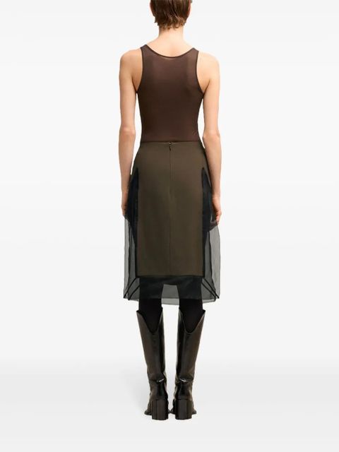 AMI Paris tulle-panel straight skirt - Green