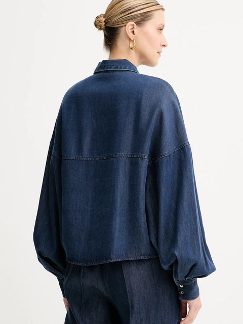 Fracomina koszula jeansowa damska kolor niebieski relaxed z kołnierzykiem klasycznym FJ25WT6004W78301