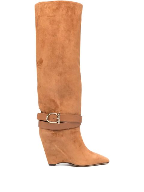 Ferragamo 90mm buckle-strap knee-high boots - Brown - zdjęcie produktu nr 1