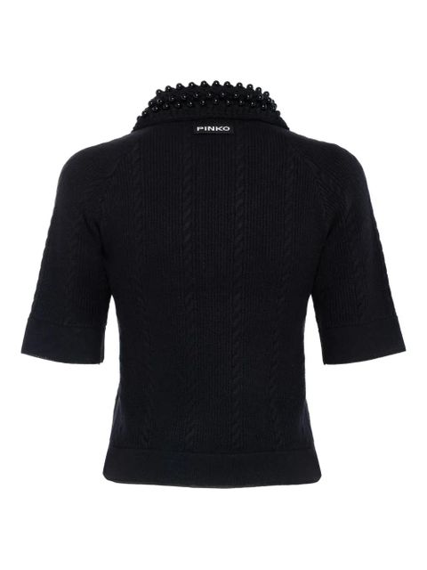 PINKO beaded-collar cable-knit knitted polo top - Black - zdjęcie produktu nr 2