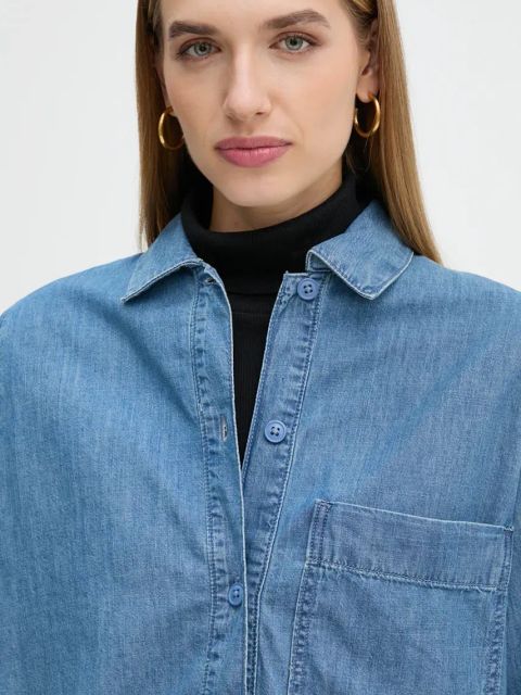 United Colors of Benetton koszula jeansowa damska kolor niebieski regular z kołnierzykiem klasycznym 5FV6DQ096