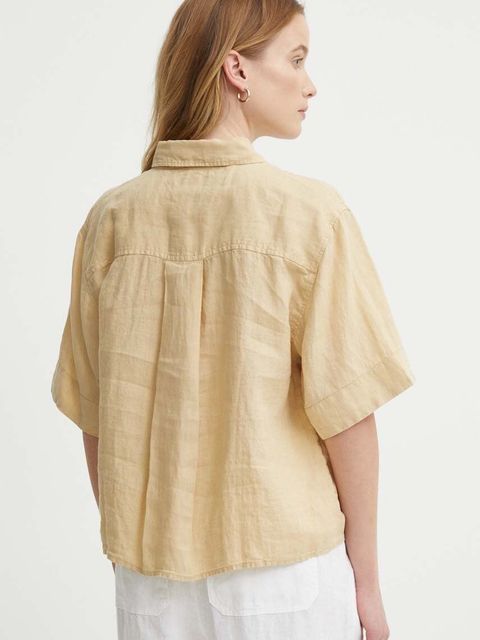 Tommy Hilfiger koszula lniana kolor beżowy relaxed z kołnierzykiem klasycznym WW0WW41392