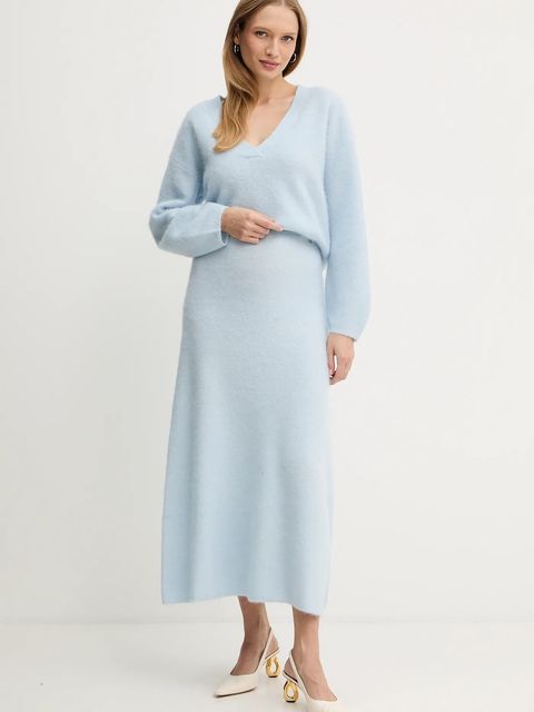 BOSS Orange spódnica z domieszką wełny kolor niebieski maxi rozkloszowana 50548955 - zdjęcie produktu nr 2