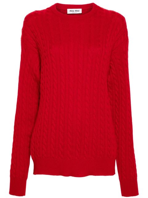 Miu Miu crew-neck cable-knit jumper - Red - zdjęcie produktu nr 1