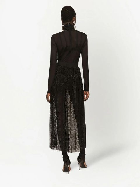 Dolce & Gabbana rhinestone-embellished mesh maxi skirt - Black
