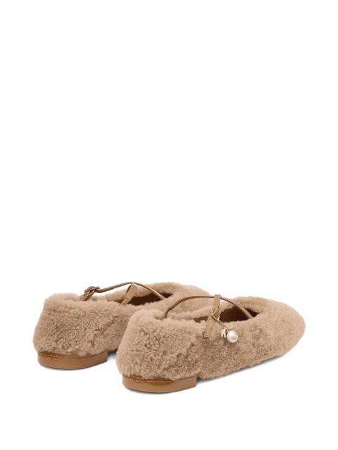 Jimmy Choo shearling cross-strap ballerina flats - Brown