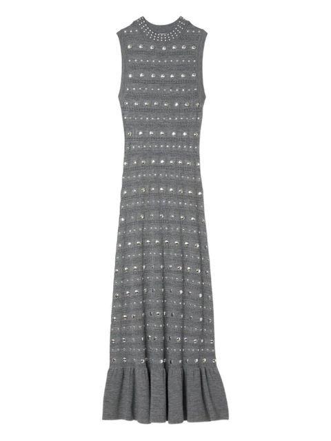 SANDRO metal-studded ruffled knitted dress - Grey - zdjęcie produktu nr 1