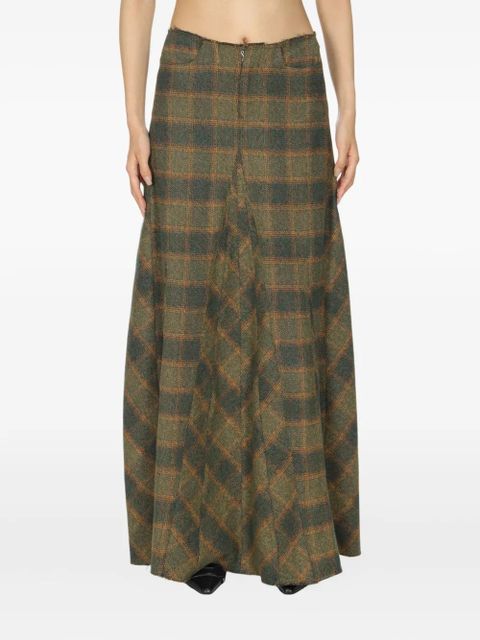 OUR LEGACY check-pattern pleated skirt - Green