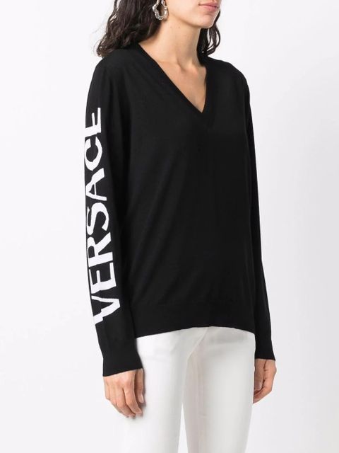 Versace logo-intarsia wool jumper - Black