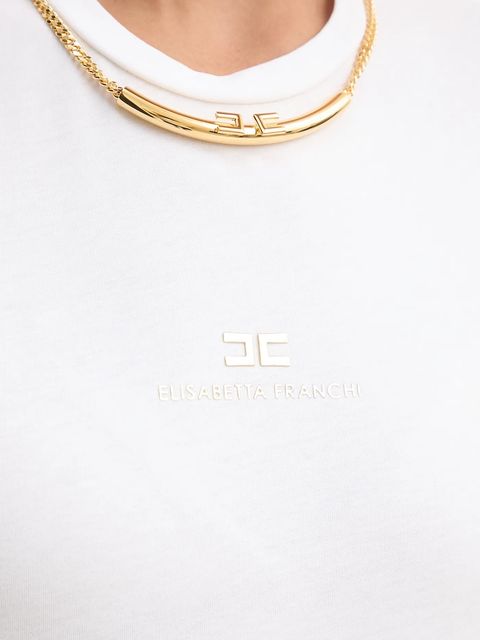 Elisabetta Franchi t-shirt bawełniany damski kolor biały MA02856E2