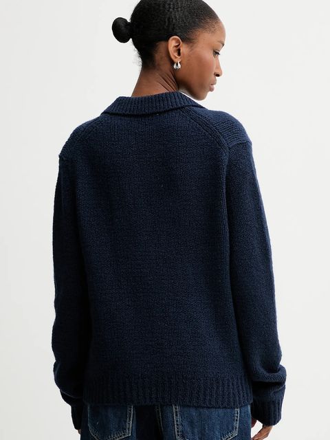 Calvin Klein Jeans sweter wełniany damski kolor granatowy ciepły LV144D341G