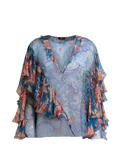 ETRO floral-detail ruffles blouse - Blue - zdjęcie produktu nr 1