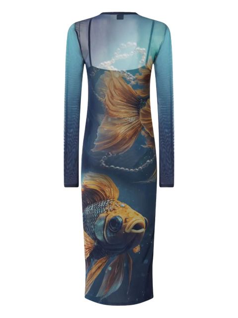 PINKO fish-print mesh midi dress - Blue - zdjęcie produktu nr 2