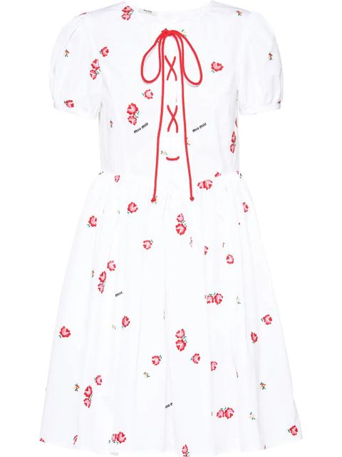 Miu Miu poplin floral embroidered dress - White - zdjęcie produktu nr 1