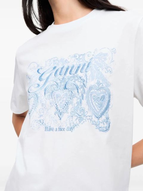 GANNI motif-embroidered T-shirt - White