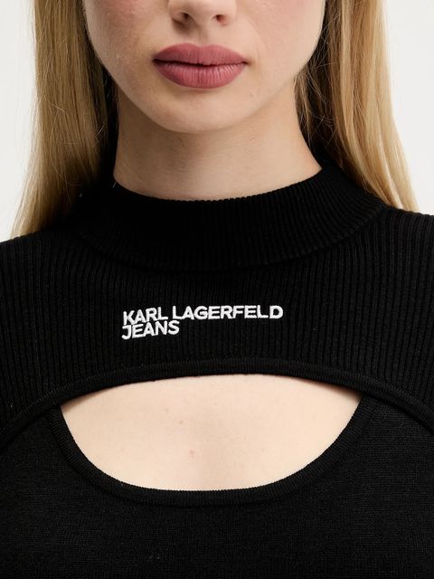Karl Lagerfeld Jeans sweter damski kolor czarny lekki z półgolfem A4W18013