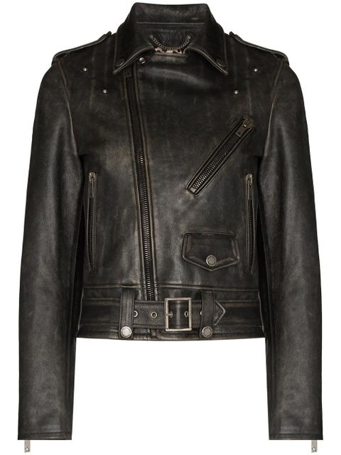 Golden Goose distressed-effect leather biker jacket - Black - zdjęcie produktu nr 1