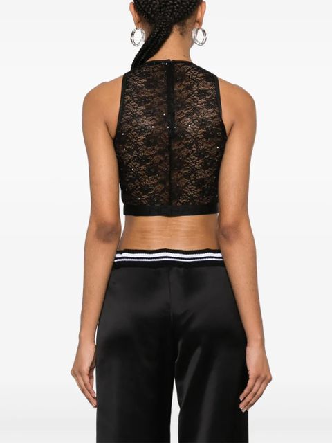 Alessandra Rich cropped lace tank top - Black