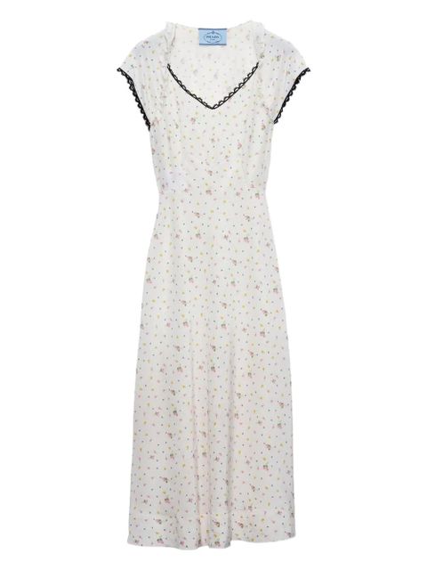 Prada floral-print pongé dress - White - zdjęcie produktu nr 1