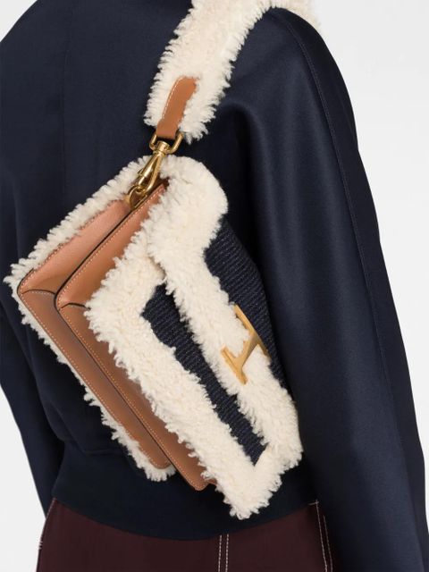 Tod's shearling-trim crossbody bag - Blue