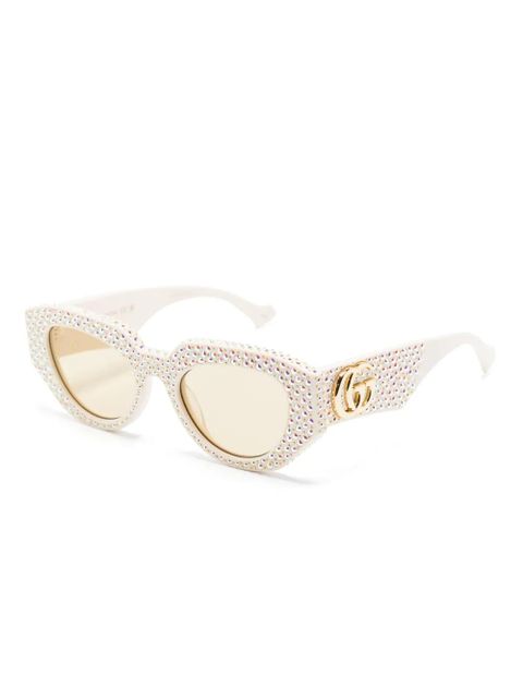 Gucci Eyewear Double G rhinestone-embellished sunglasses - Neutrals - zdjęcie produktu nr 2