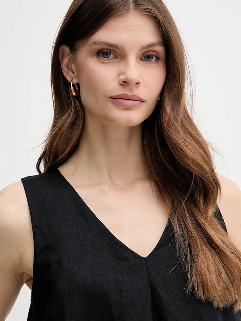 United Colors of Benetton sukienka lniana kolor czarny mini rozkloszowana 4AGHDV0AX