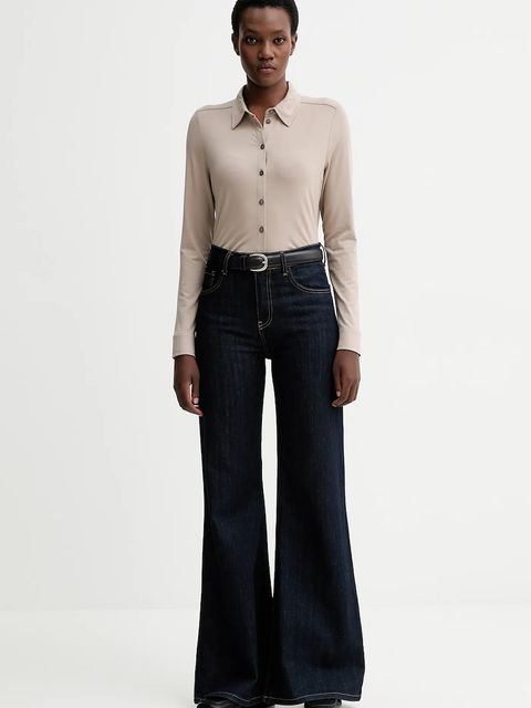 Marc O'Polo koszula damska kolor beżowy regular z kołnierzykiem klasycznym 511205252505