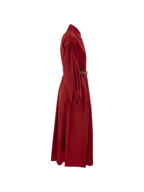 Max Mara balloon-sleeve pleated cotton midi dress - Red
