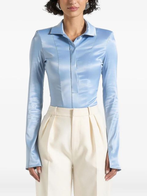 Manière De Voir Louise wide-shoulder satin shirt bodysuit - Blue - zdjęcie produktu nr 1