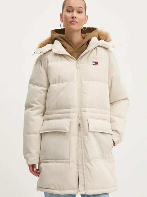 Tommy Jeans kurtka puchowa damska kolor beżowy zimowa DW0DW18821