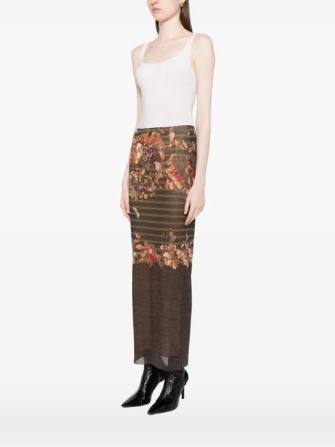 Jean Paul Gaultier floral-print skirt - Brown