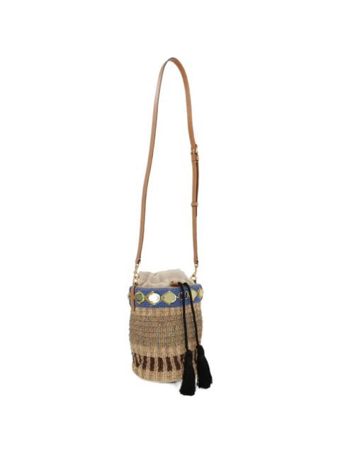 Valentino Garavani Garavani small raffia embroidered bucket bag - Neutrals