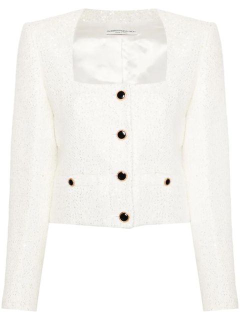 Alessandra Rich sequin-design tweed jacket - White - zdjęcie produktu nr 1