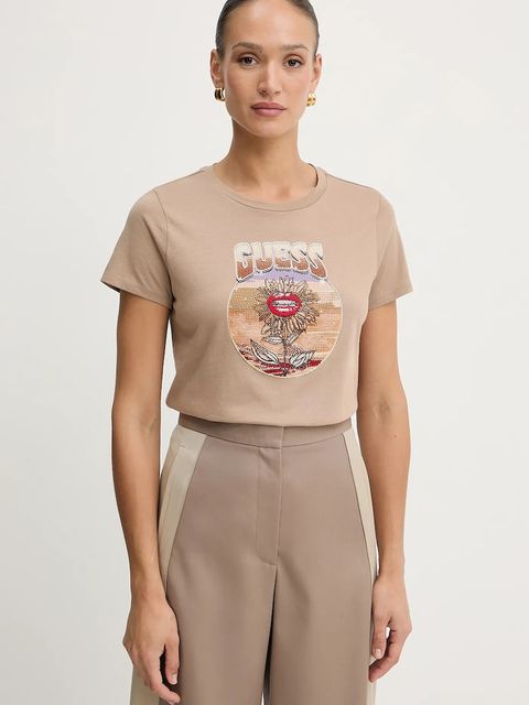 Guess t-shirt bawełniany damski kolor brązowy W5YI32 K9RM1 - zdjęcie produktu nr 1