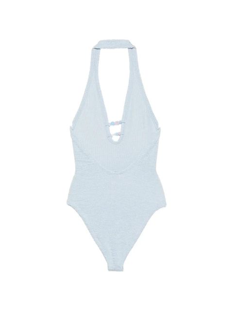Hunza G Adriana bead-embellished halterneck swimsuit - Blue - zdjęcie produktu nr 2