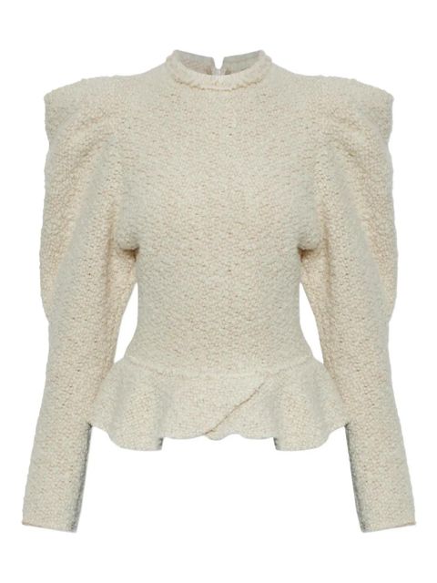 ISABEL MARANT Giamili ruffled-hem puff-sleeve top - Neutrals - zdjęcie produktu nr 1
