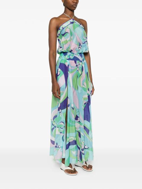 PUCCI smocked-detail printed dress - Blue